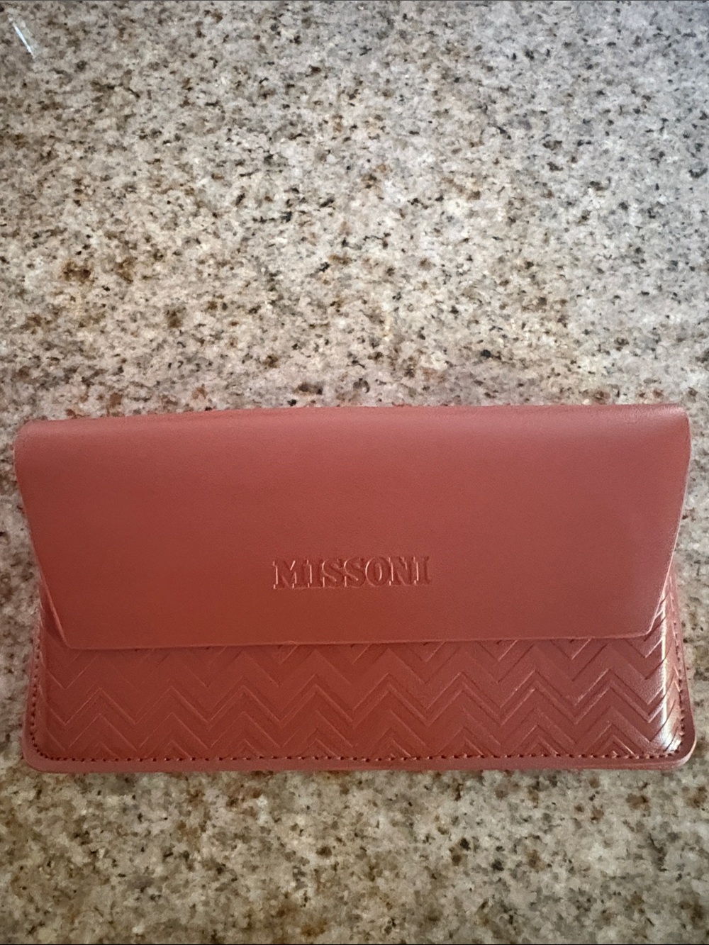 Missoni Brown Faux Leather Chevron Stripe Eyeglass Case Designer Classic